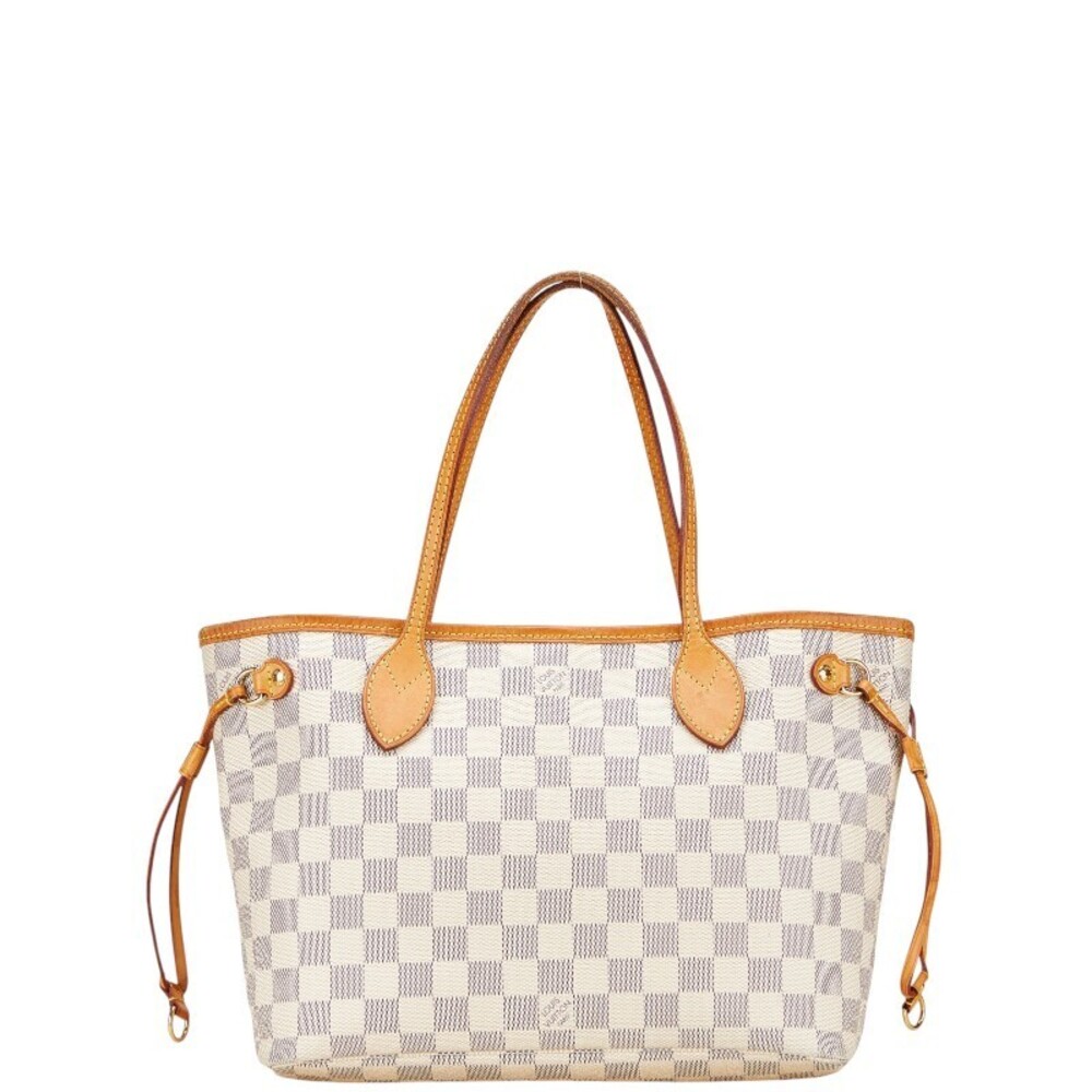 Louis Vuitton Damier Azur White Neverfull Tote Shoulder Bag Leather